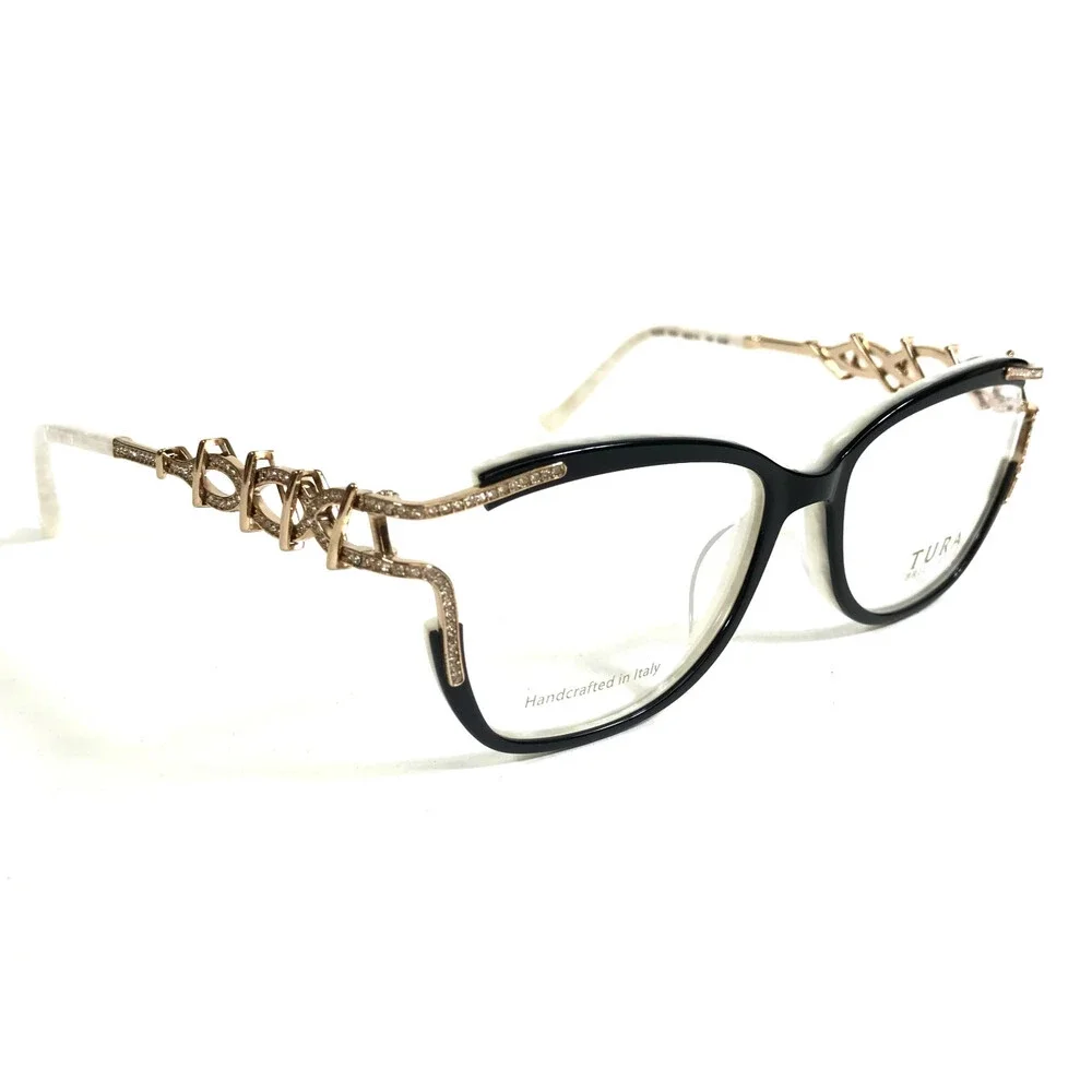 Tura Brilliance Eyeglasses Frames TE272 BLK Black Ivory Gold Crystals 54-16-145